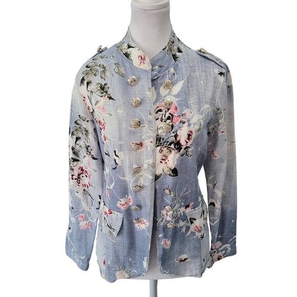 New Collection Size M Chambray Open Blazer Faded Floral Print Jacket - Picture 1 of 9